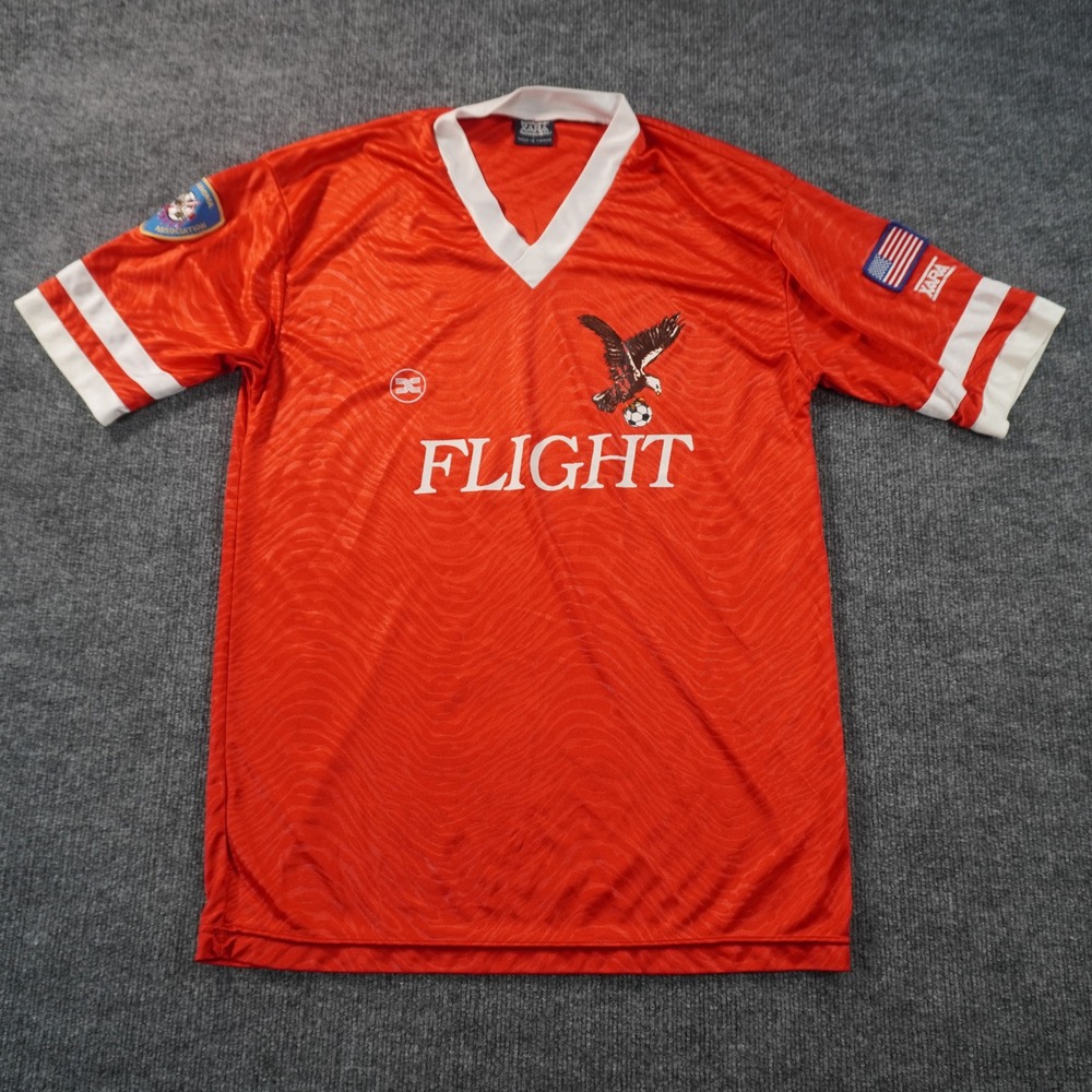Xara Soccer Jersey Mens Large Red Flight Eagle Oklahoma Soccer V-Neck Vintage